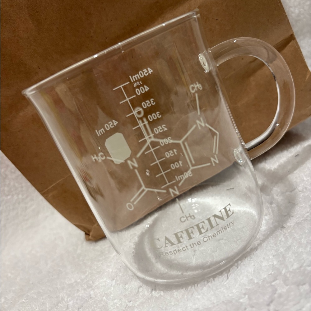 Clear Glass Mug with Caffeine Molecule Design